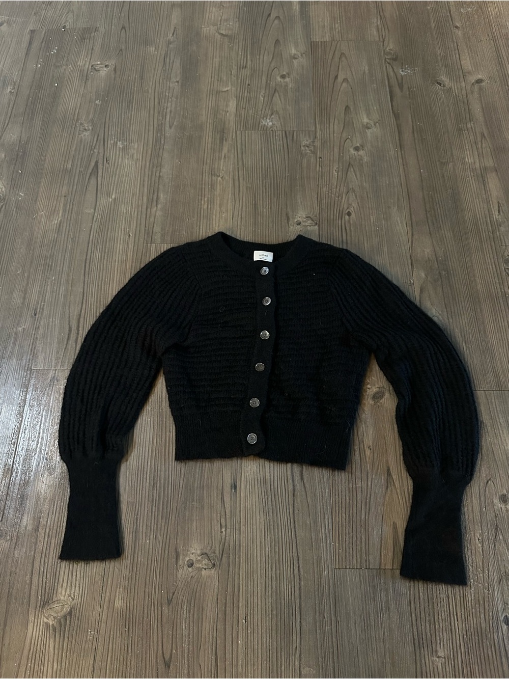 Wilfred Black Ribbed Button-Front Cropped Cardigan